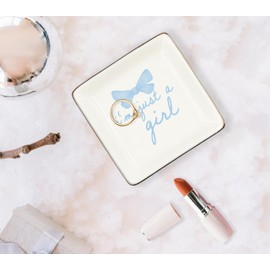 WODMIS Coquette Blue Bow Ceramic Jewelry Tray Dish, Preppy Ribbon Jewelry Plate Ring Trinket Dish, Aesthetic Trendy Gifts for Women Bestie Aunt, Friendship Gifts for Best Friends