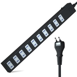 SAYBOUR Power Strip Magnet, Strong, Eligible Invoices, 10 Slots, Lightning Surge, Dust Shutter Included, Extension Cord, Bulk Switch, PSE Ready (6.6 ft (2 m), Black