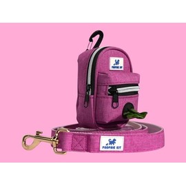 Dog Poop Bag Dispenser with Matching Premium Dog Leash and Waste Bag Holder, Plus Eco-Friendly Cleaning Kit for Puppy to Adult Dogs for Responsible Travel, Hiking, and Adventures. (Pink)