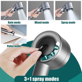 Jomdjmskes Shower Head with Hose, High Pressure Hand Shower with 3+1 Jet Types, Shower Head Water-Saving Filtration in 15 Layers, Shower Head, Shower Head with 1.5 m Hose, Shower Filter