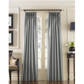 Curtainworks Marquee Faux Silk Pinch Pleat Curtain Panel, 30 by 84", Pewter,1Q80000GPT