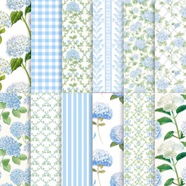 24 Sheets Watercolor Hydrangea Scrapbook Paper, Shabby Chic Blue Floral Patterns Decorative Craft Paper Folded Flat for Birthday Wedding Baby Shower Card Making Photo Album Decor, 12'' x 12''