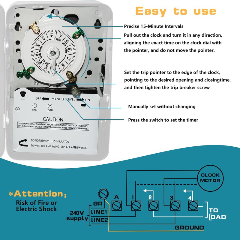 T101 Electromechanical Timer Switch 12 ON/Off Operations-Manual Override & Included