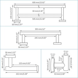 KLXHOME Bathroom Accessories Set 4-Piece Bath Hardware Kit Brushed Stainless Steel Wall Mount - Includes Double Towel Bar, Hand Towel Rack, Toilet Paper Holder, Robe Hook, BS01N4