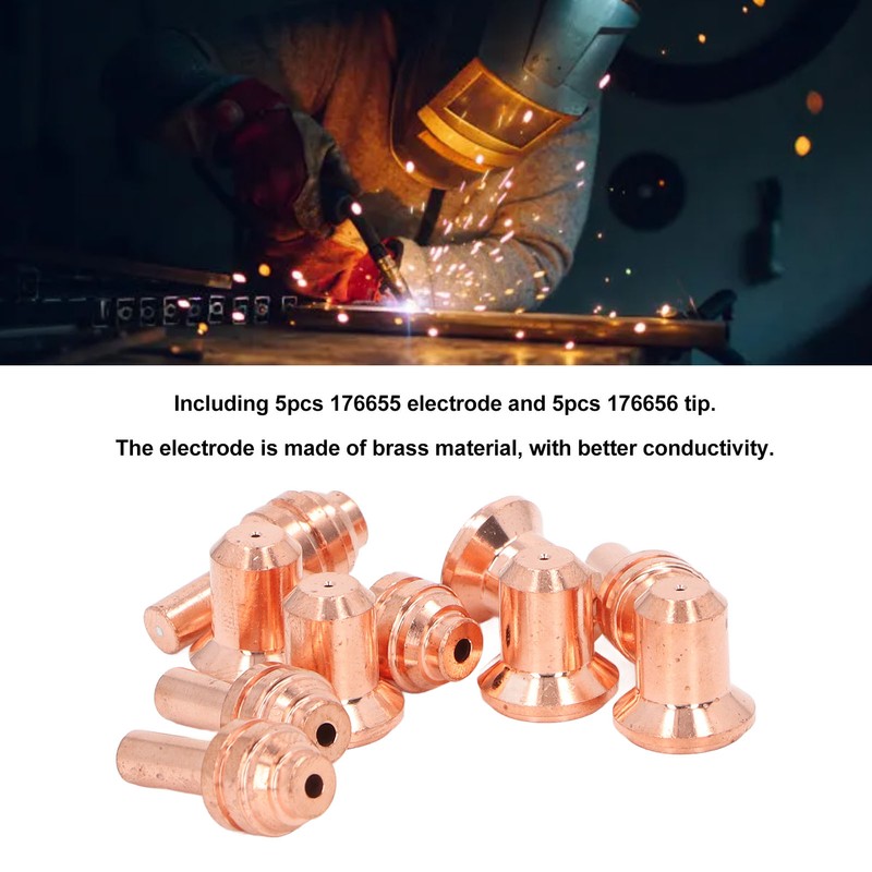 10Pcs Nozzle Electrode Kit Brass 176655 Electrode 176656 Nozzle Tip