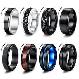 Milacolato Stainless Steel Fidget Rings, Spinner Rings, Pack of 8, for Women, Wedding/Promise Rings, Black Band Rings, Cool Black Rings for Men, UK Sizes L-Z