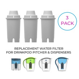 Drinkpod Replacement Alkaline Water Filters (3 Pack) for Water Pitchers & Dispensers