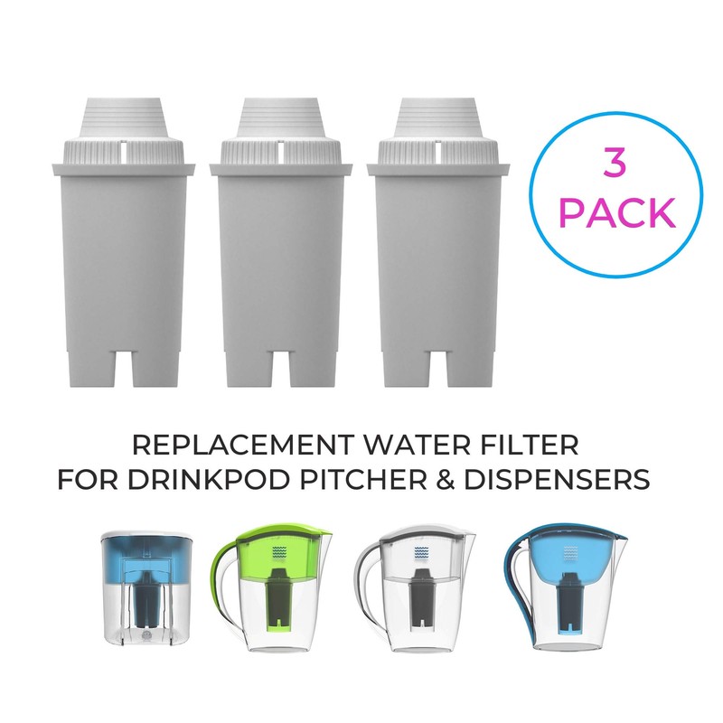 Drinkpod Replacement Alkaline Water Filters (3 Pack) for Water Pitchers