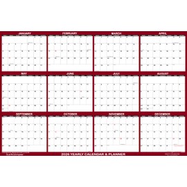 24" x 36" SwiftGlimpse 2026 Wall Calendar Erasable Large Wet & Dry Erase Laminated 12 Month Annual Yearly Wall Planner, Reversible, Horizontal/Vertical, Maroon