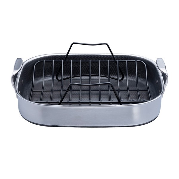 HexClad 17 x 14 1/2 Inch Roasting Pan, Non-Stick, Induction Compatible Stainless Steel Multi Use Turkey Roaster
