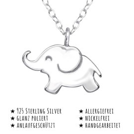 Monkimau Girls' Elephant Pendant Necklace Made of 925 Sterling Silver with 45 cm Chain, Sterling Silver