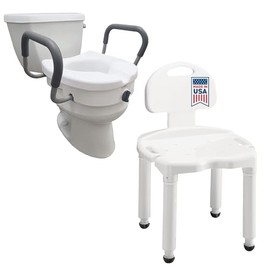 Carex E-Z Lock Toilet Seat and Shower Chair Bundle, Commode Toilet Seat Riser with Arms, Bath and Shower Chair with Back Support for Disabled, Handicap, and Injured Persons