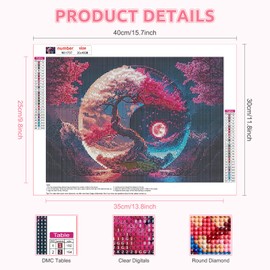 RICUVED Tree Diamond Painting Adults, 5D Yin Yang Diamond Painting Pictures Adults, DIY Diamond Painting Pictures Landscape Diamond Painting Set for Wall Decoration 30 x 40 cm