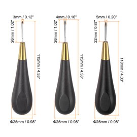 HARFINGTON Handwork Sewing Awl Set 3-5mm Rhombus Curved Taper Stitch Leather Punch Hole Kit Tool with Wooden Handle Scratch for Leather Craft Drilling Stitching Repair and DIY Handmade, Black