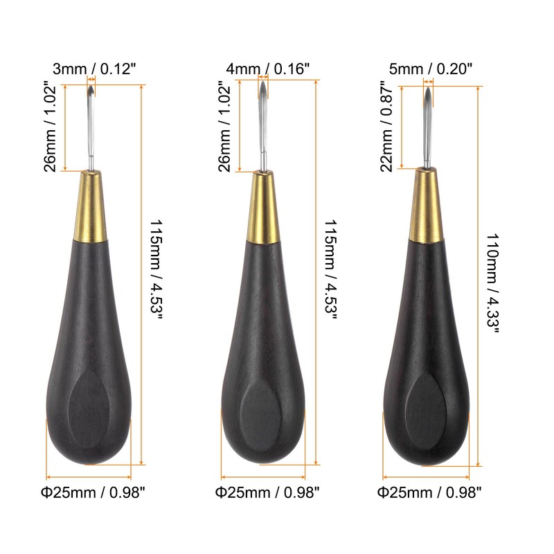 HARFINGTON Handwork Sewing Awl Set 3-5mm Rhombus Curved Taper Stitch