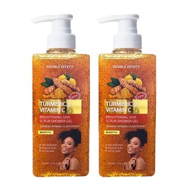 Lemon turmeric scrub shower gel, perfume type long-lasting aromatic moisturizing turmeric shower gel, exfoliate Nourishing and moisturizing:_2bottle