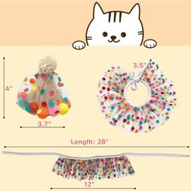 KOOBURS Cute Pet Birthday Costume Bandana Scarf Bib and Hat Set for Cat Small Dog, Cat Birthday Decorations Outfits (Polka Dot)