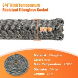 Wood Stove Door Gasket, 3/4" Wood Stove Gasket Rope, Heat Resistance Fiberglass Gasket Replacement for Wood Stoves and Fireplaces, Grey Color, 72" Long
