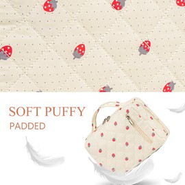 Bluboon Makeup Bag Zipper Pouch Travel Portable Cosmetic Bag Organizer for Women and Girls, Strawberry Beige 12