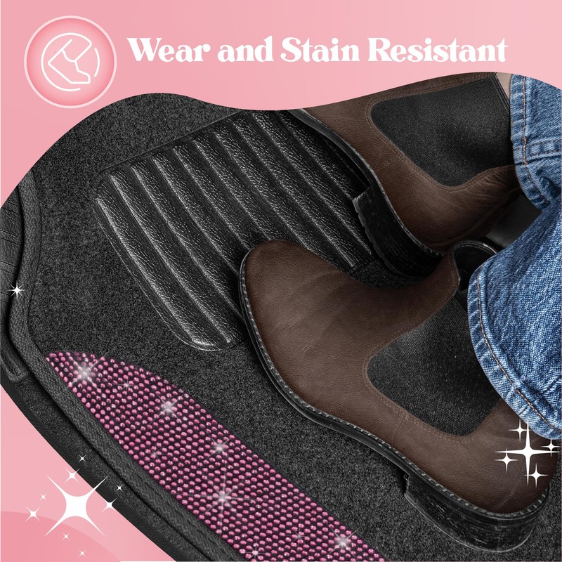 Carbella Diamond Bling Car Mats, Shiny Rhinestone Crystal Carpet Car