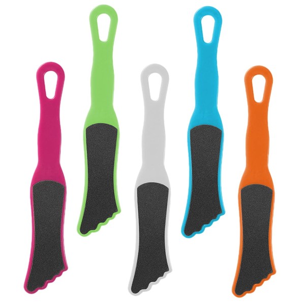 Beavorty - 5 herramientas de pedicura para pies, papel de lija para frotamiento de pies de plástico, lima de pie de piedra pómez de doble cara