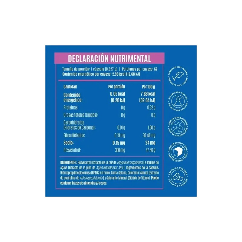 Suplemento Alimenticio Birdman Resveratrol 62 Cápsulas Sin Sabor