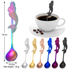 Pleafind Mermaid Coffee Teaspoons, 7pcs Stainless Steel Creative Coffee Gifts for Men, Cute Tea Spoons Set Ice Cream/Dessert/Stirring/Sugar Spoon, Christmas Birthday Men Gifts, Dishwasher Safe