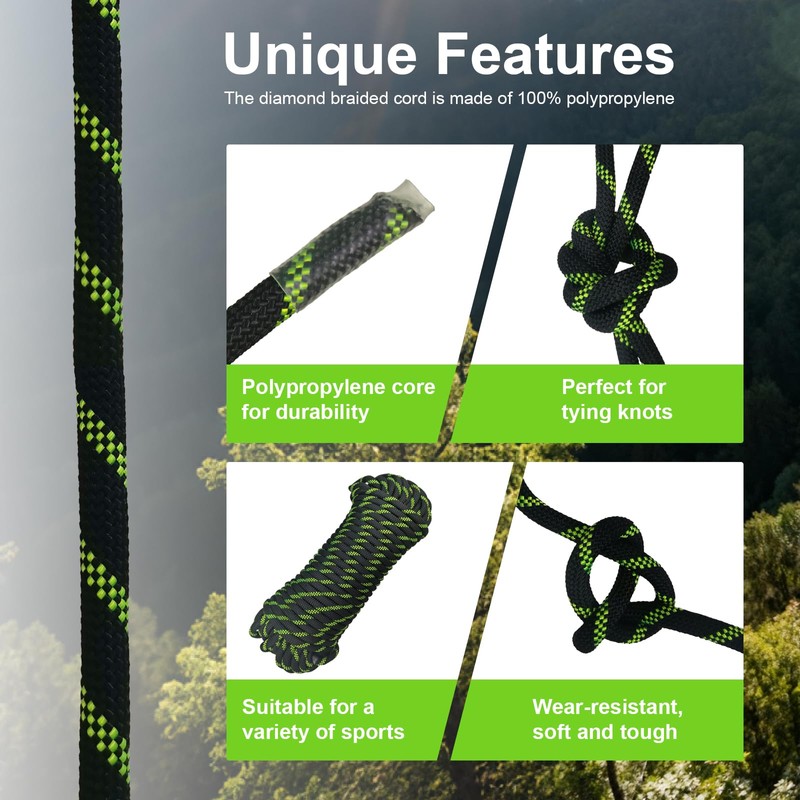 HUYEZybflt 32FT Static Rope 1/2" for Rescue & Mountaineering, UIAA