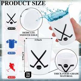 Zhehao 30 Pcs Sport Ball Plastic Cups Hockey Football Basketball Plastic Cups Bulk Reusable Drink Cups 16 oz Stadium Cups Stackable Sports Cup for Sport Party Supplies (White,Hockey)