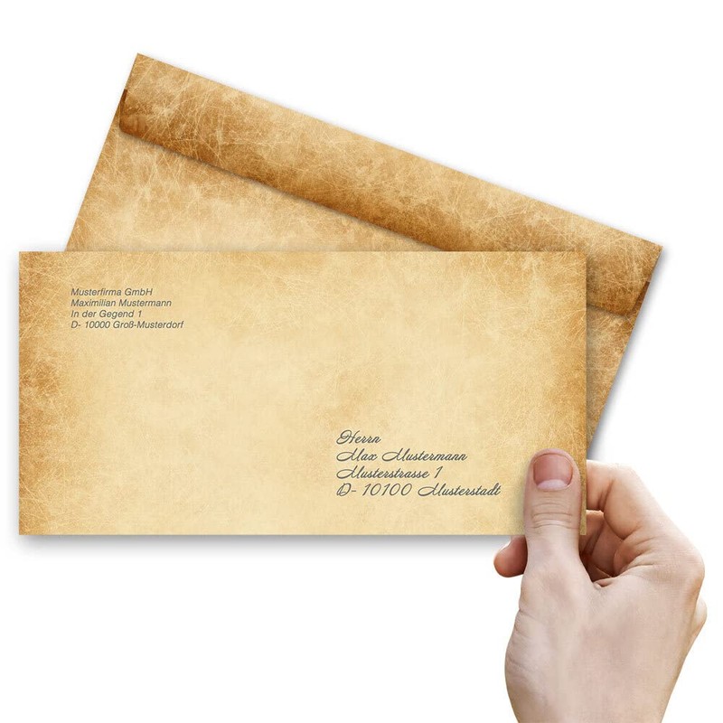 50 Envelopes Rustic Antique & History (without Window) DIN Long