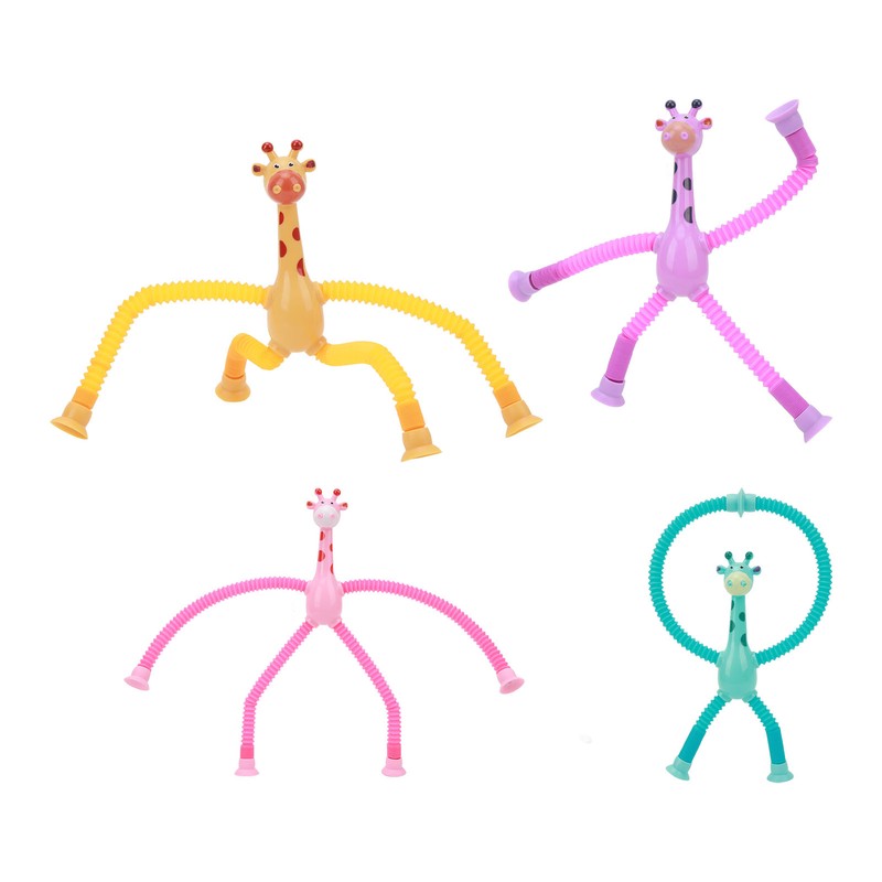 4Pcs Giraffe Tube Toy Telescopic Suction Cup Tube Giraffe Toy