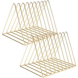 Sooyee 2 Pack 9 Slot Gold Magazine Holder,Desktop File Sorter Organizer Triangle Bookshelf Decor Home Office