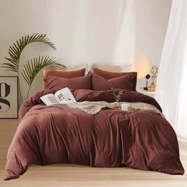 Wellboo Brick Red Comforter Set King Size Dark Red Bedding Sets Cotton Plain Blackish Red Bed Quilts for Women Men Solid Purplish Red Vintage Blankets Luxury Dark Rust Red Bedding Comforters Soft