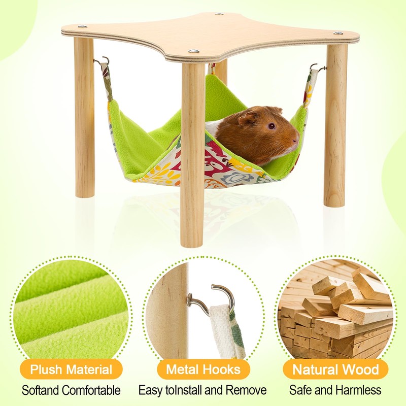 Guinea Pigs Hammock with Natural Wooden Stand - Hanging Hammock