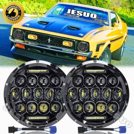 JESUO Pair 7" inch Round LED Headlights H4 High/Low Beam Fit Ford Mustang 1965-1973