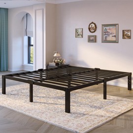 Kydins Queen Bed Frame 18 Inch Metal Platform Queen Bed Frame with Storage No Box Spring Needed Black with Stoppers Non-Slip Mattress Foundation No Noise Support 3500lbs