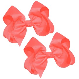 WD2U Girls Set of Two 4" Solid Grosgrain Pigtail Hair Bows Alligator Clips Watermelon