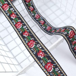 IDONGCAI Roses Jacquard Ribbon Vintage Ethnic Embroidery Lace Trim for Clothing 1.25" Wide 5Yards/Lot (2)