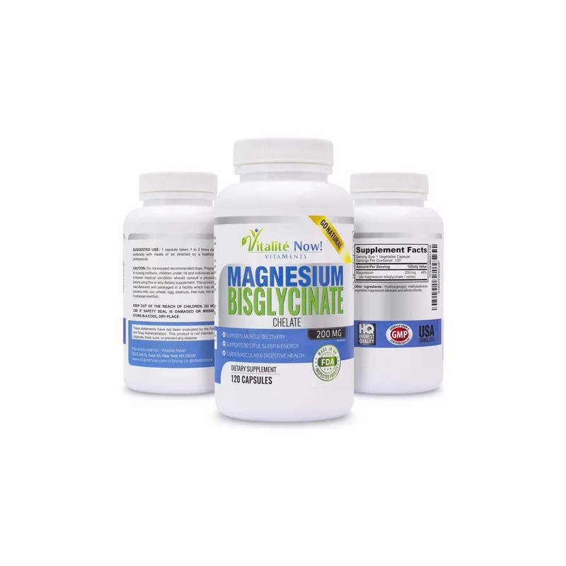Bisglicinato De Magnesio 200 Mg 100% Quelado Máxima Absorc