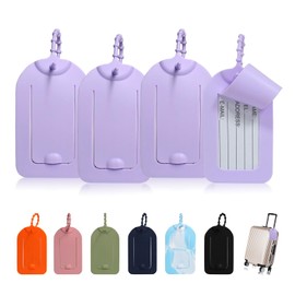 XYOFUN Set of 4 Luggage Tags Suitcase Tag Travel Essentials Privacy Cover ID Label with Removable Carabiner & Address Card for Travel Bag Suitcase(Purple)