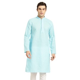 SOJANYA (Desde 1958), algodón puro bordado solo Kurta para hombre, Azul (Sky Blue), XX-Large