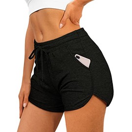 Aloodor Shorts for Women Running Biker Shorts with Pockets Black S