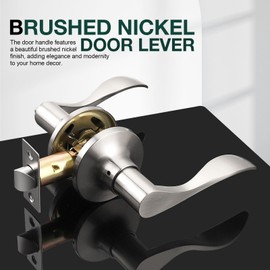 GOBEKOR 3 Pack Passage Door Levers Hallway Closet Door Handles Brushed Nickel Interior Door Handle with Lock Keyless Wave Door Handle Lever