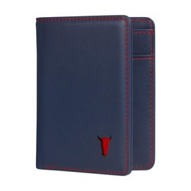 TORRO Mens Wallet - Premium Genuine Leather Wallet with RFID Protection (Navy Blue with Red Stitching), Navy Blue with Red Stitching