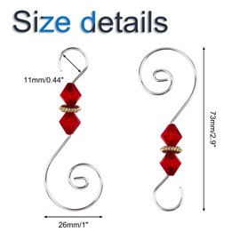 INCREWAY Christmas Ornament Hooks, 30PCS Silver S-Shaped Hangers Hook Christmas Ornament Metal Hooks with Red Crystal Bead