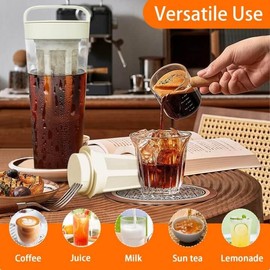 Portable Cold Brew Coffee Maker, Iced Coffee Make with Mesh Filter, Sun Tea Glass Jar for Outside Camping Trip, Cold Brew Pitcher for Tea, Beverage, Milk, Lemonade and Cold Brew Coffee (38 0Z)