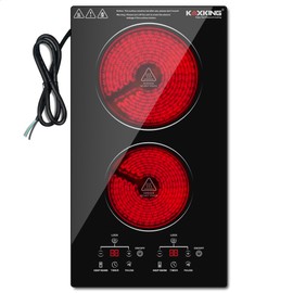 KOXKING 12-Inch Built-In Electric Cooktop, 2 Burner 220-240V Hardwired Sensor Touch Control with 9 Power Levels, Timer, Child Lock & Keep Warm - Professional Kitchen/Restaurant