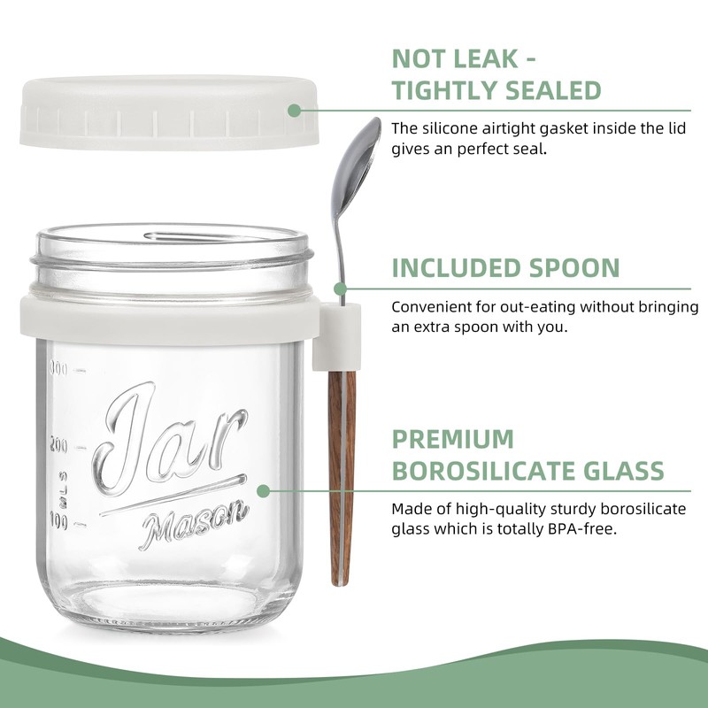 4 Pack Overnight Oats Containers with Lids and Spoons, 16