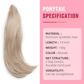 HANNE Blonde Ponytails for Women Clip on Blonde Ponytail Extension Curly Drawstring 14 Inch Synthetic Short Hair Blonde Ponytail (14 Inch,Blonde)
