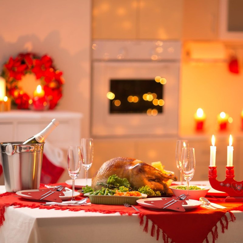 MOROBOR Christmas Cutlery Holder - 24pcs Silverware Bag, Red Utensil